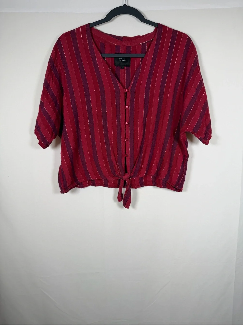 Rails Thea Rouge Stripe Red and Burgundy Button‎ Down Tie-Front Blouse
